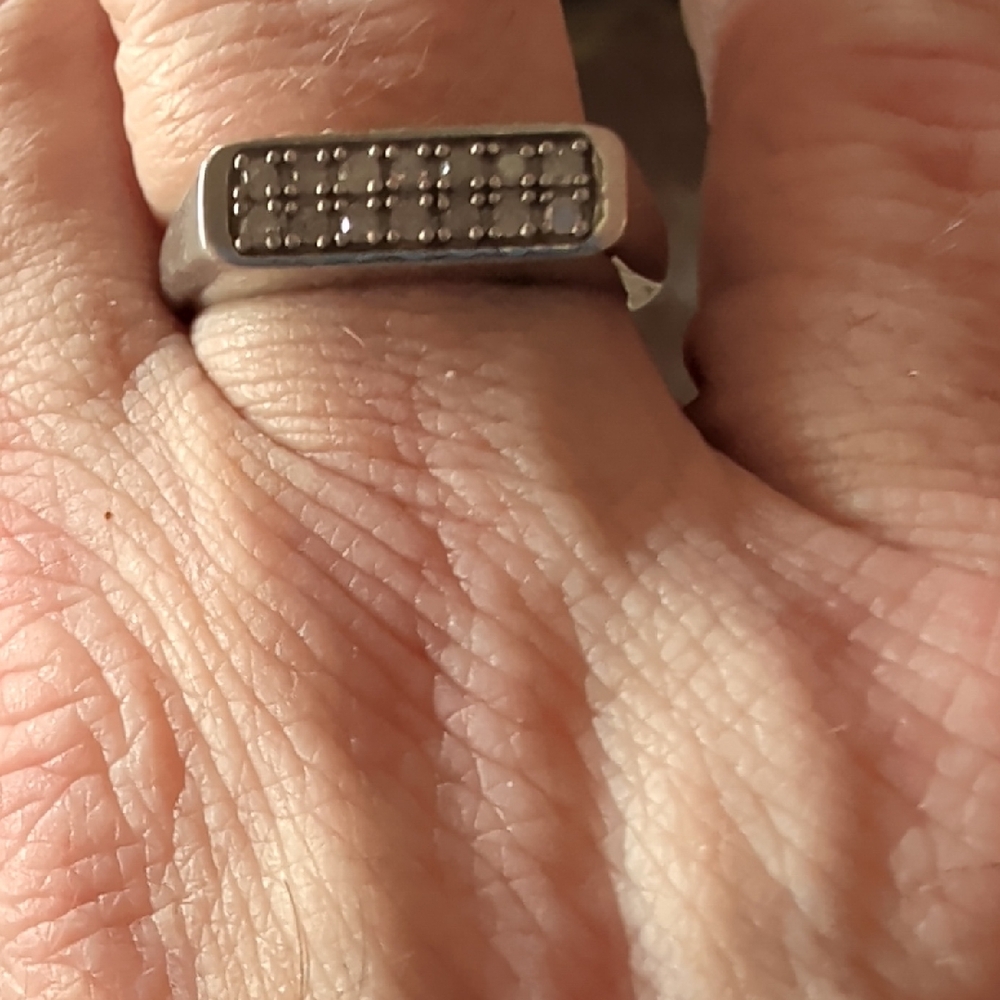 Men's Stainless Silver Rectangular Signet Ring Wi… - image 1